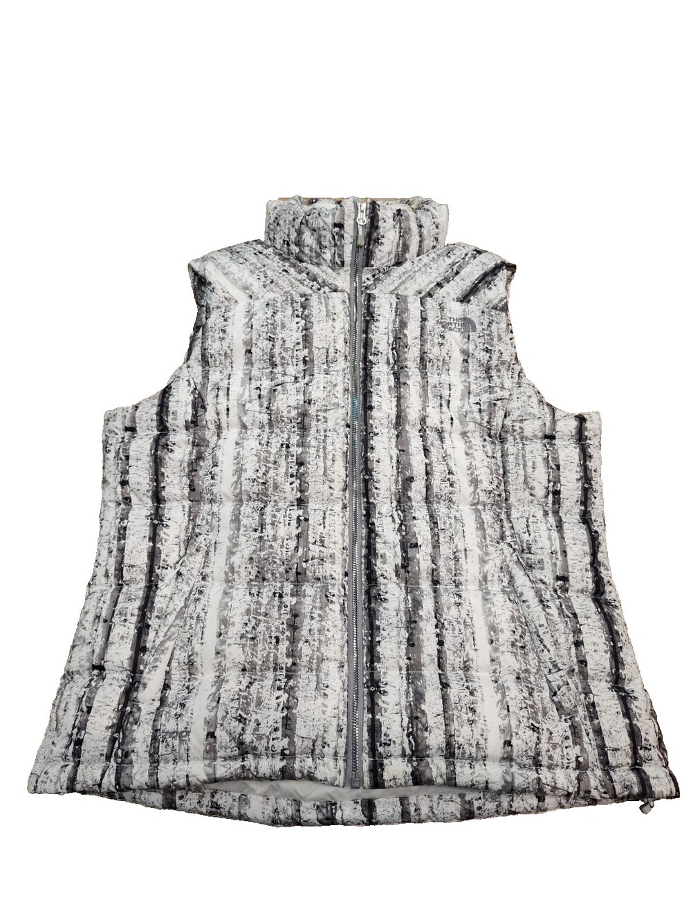 The North Face Womens L Goose Down Puffer Vest White Gray Black Full Zip